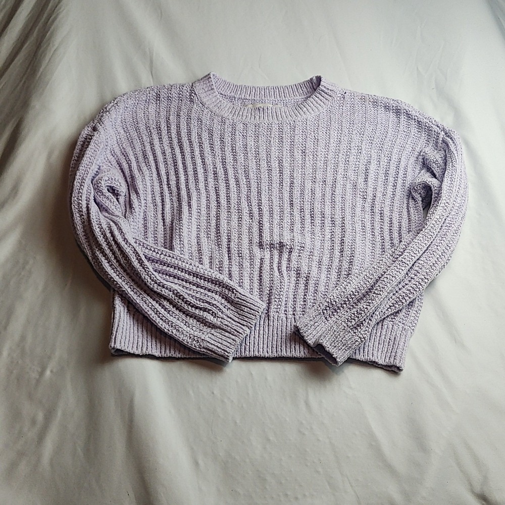 LOFT Ribbed Knit Crop Crewneck Sweater Lavender Purple Women's Size Medium